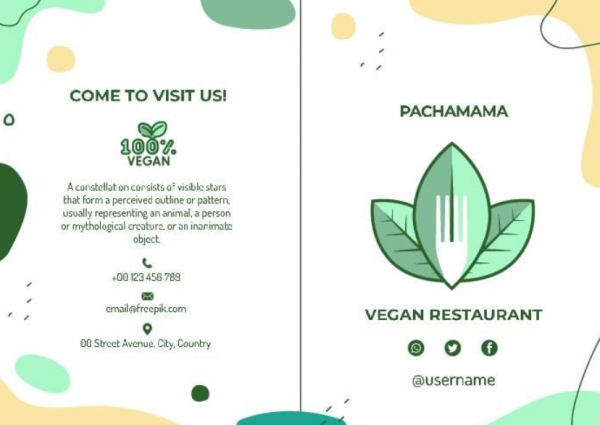 Desain brosur katering dengan tema makanan vegetarian